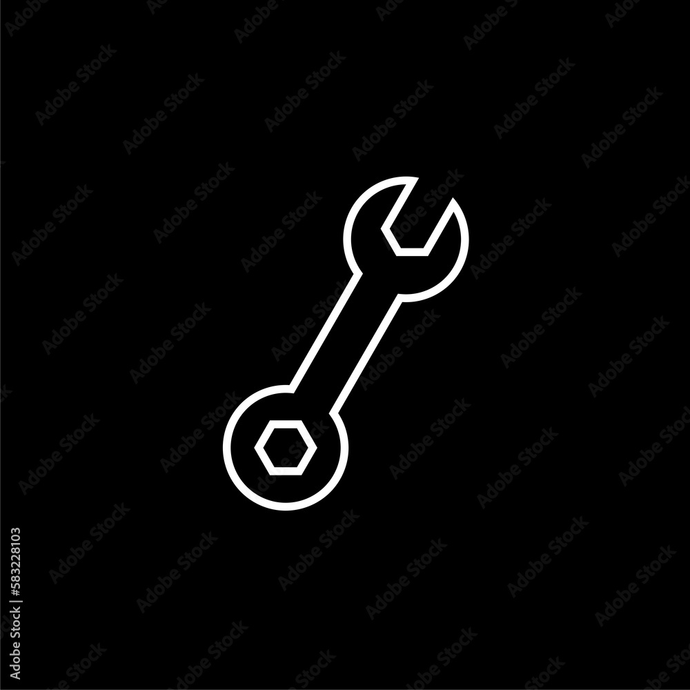 Wrench spanner line icon isolated on black background Wrench spanner line icon isolated on black background