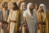 Painting of Jesus walks and talks with the apostles - Ai generative
