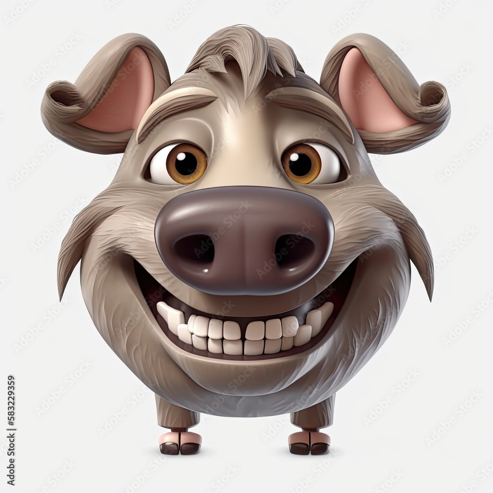 Boar Grinning Facial Expression On Blank Background Generative AI