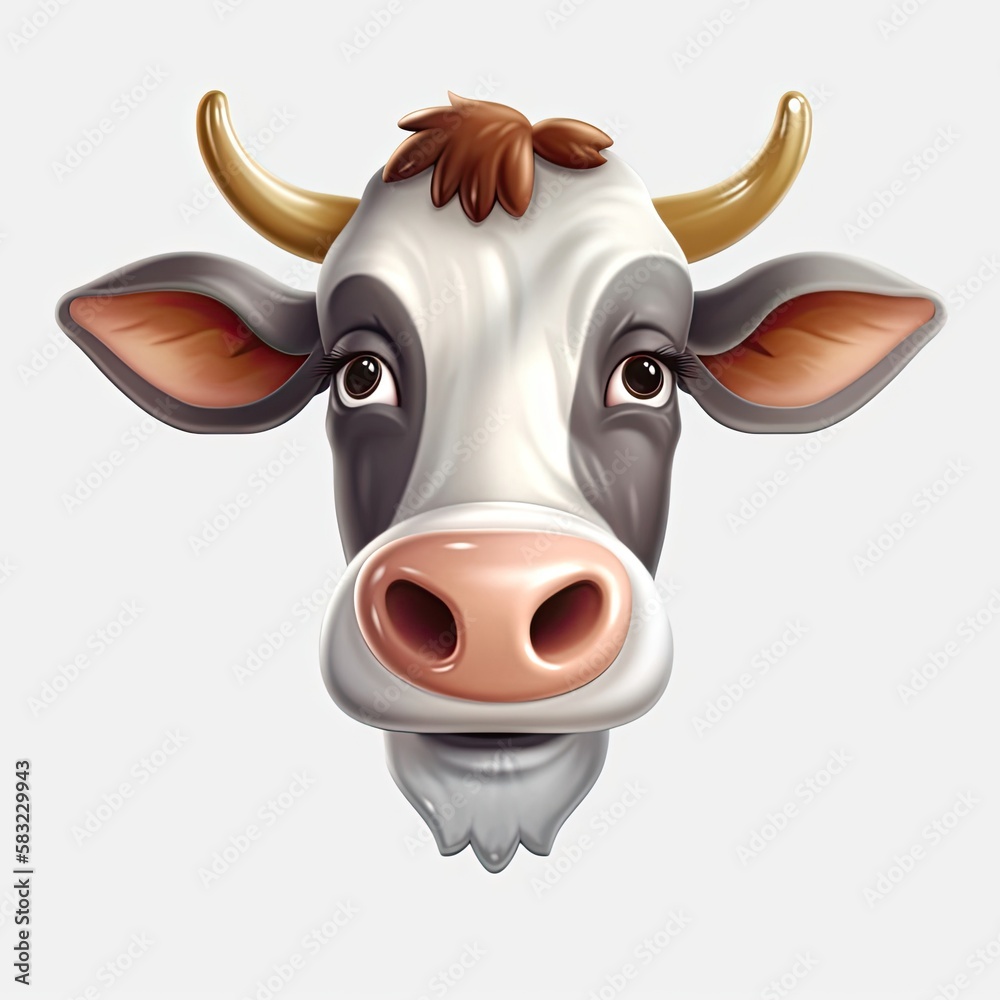 Dairy Cow Animal Ambivalent Facial Expression On Blank Background Generative AI