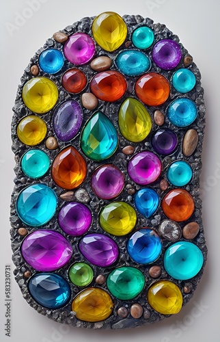 precious stones of many colors embedded in another stone