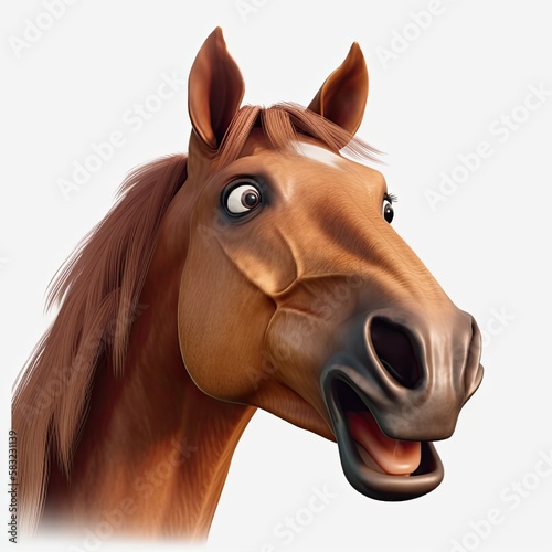 Horse Shocked Facial Expression On Blank Background Generative AI