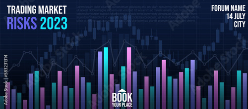 Trading courses promo page. Web banner template for trading companies and schools. Stocks market with signals to buy and sell. Vector background for advertisement