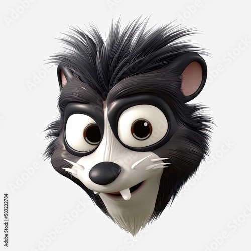 Skunk Very Happy Facial Expression On Blank Background Generative AI