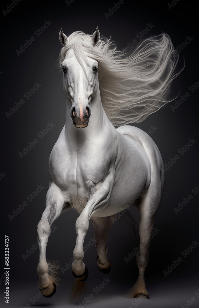 Generative AI background illustration of Horse jumping in motion