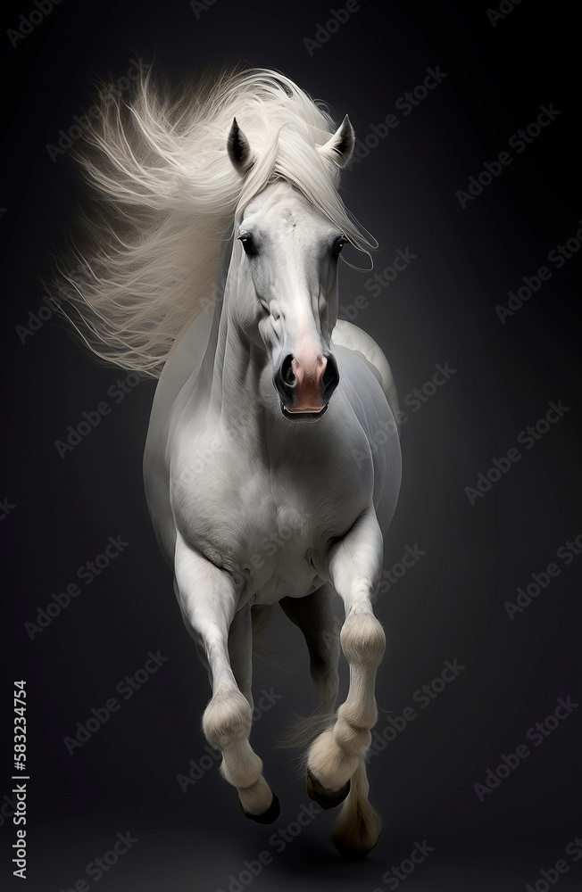 Generative AI background illustration of Horse jumping in motion