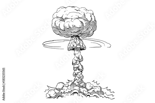 Comic book sketch nuclear explosion. Design template page. Hand drawn vector art illustration. 