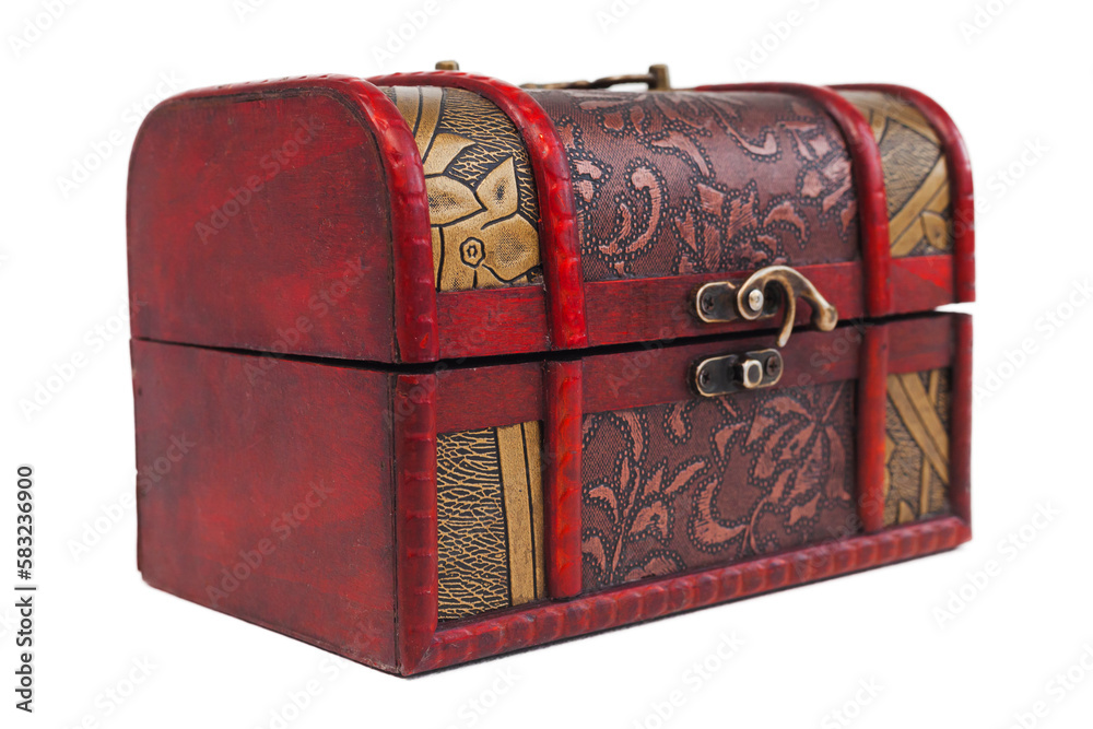 A wooden antique box or chest isolated on a white background. Copy space. A wooden antique box or chest isolated on a white background. Copy space.