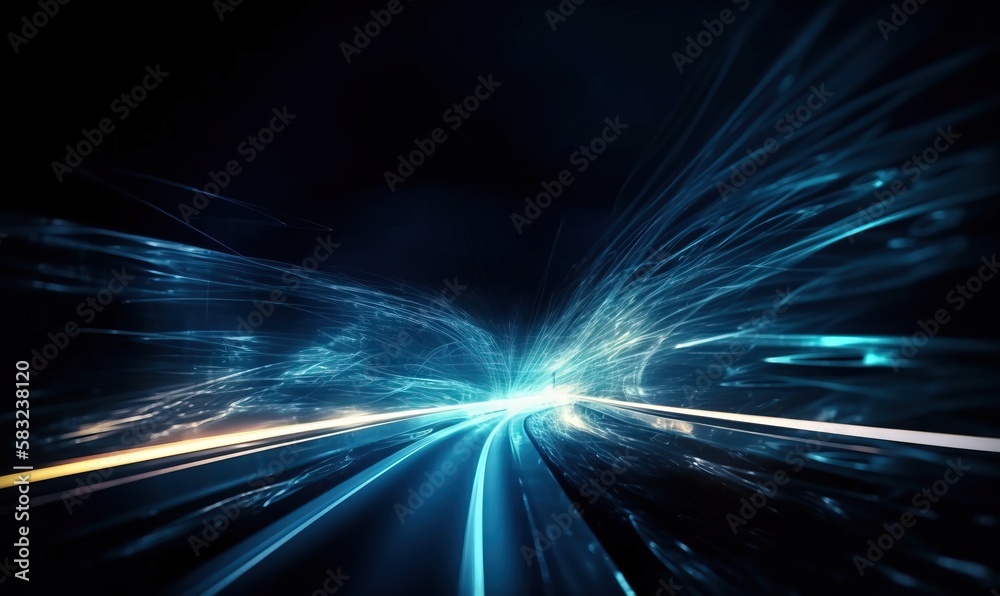 a blue and yellow abstract background with lines and lights in the ...