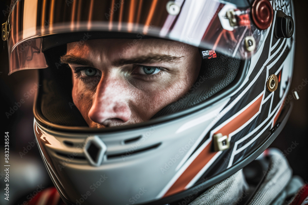 Formula 1 driver close up, with, helmet, generative ai