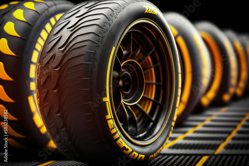 Formula 1 tires background, generative ai