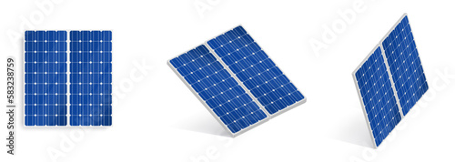 A set of solar panels. Flat isometric. Modern alternative eco-green, renewable energy