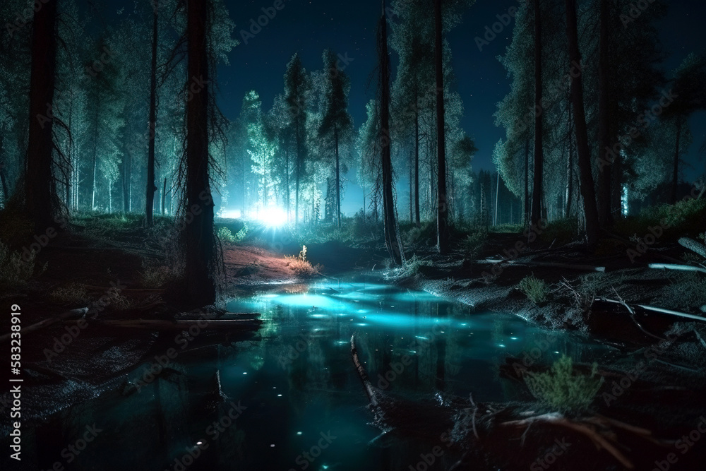 A beautiful forest at night, generative ai