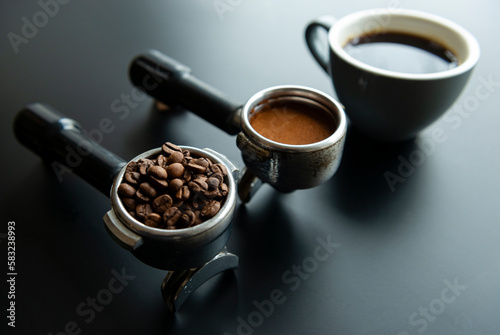 Coffee utensils on dark background