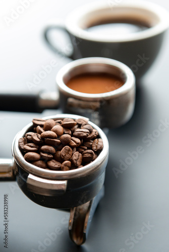 Coffee utensils on dark background