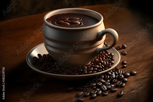 Wallpaper Illustration and background of a cup of coffee. Front View. Concept of bakery  gourmet coffee. Generative AI.
