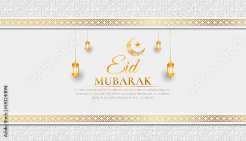 eid mubarak Islamic Arabic Luxury Elegant Background Greeting Card Template Design with Decorative Golden Ornament Border Frame