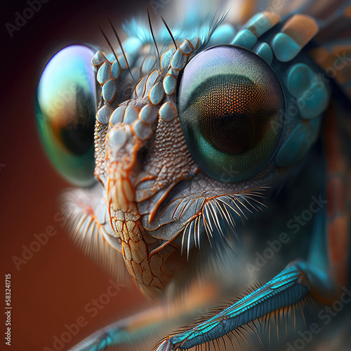 Macro close-up illustration of a flydragon. Generative AI © CostantediHubble