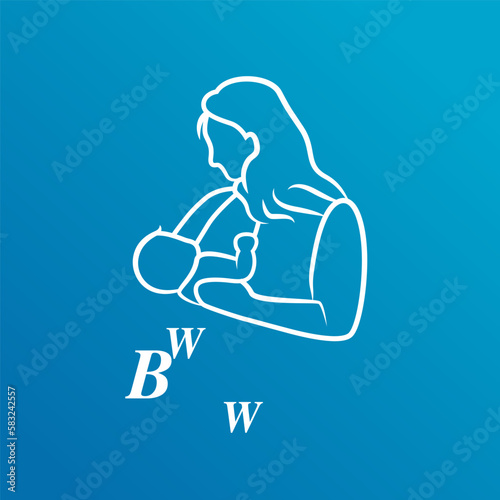 World Breastfeeding week illustration. line art of woman feeding new born baby design