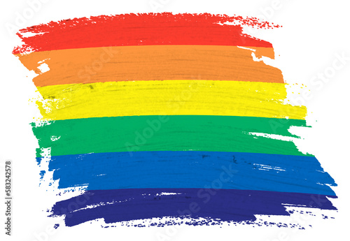 Gay rainbow flag paint splash brushstroke 3d illustration with clipping path