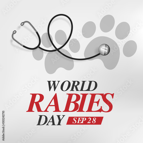 World Rabies Day concept with stethoscope, symbolic bone and paw