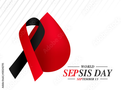 World Sepsis Day Design Concept with blood illustration. red and black awareness ribbon