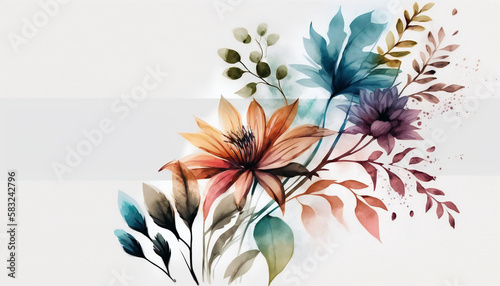 Colorful Flowers  isolated on white background - watercolor style illustration background by Generative Ai