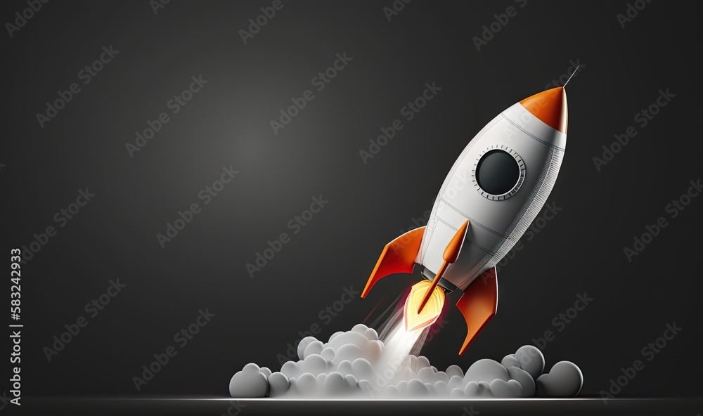 an orange and white rocket taking off into the sky with smoke coming ...