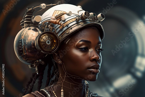 Portrait of a lady with a juristic helmet, generative art photo