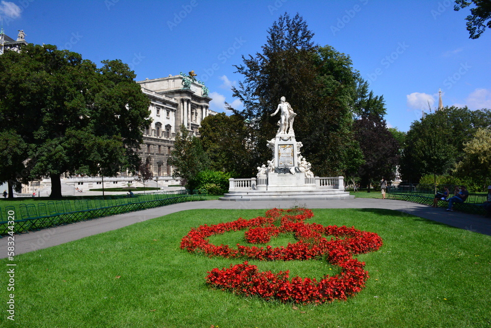 Wolfgang Amadeus Mozart statue in Vienna, summer vacation in Austria