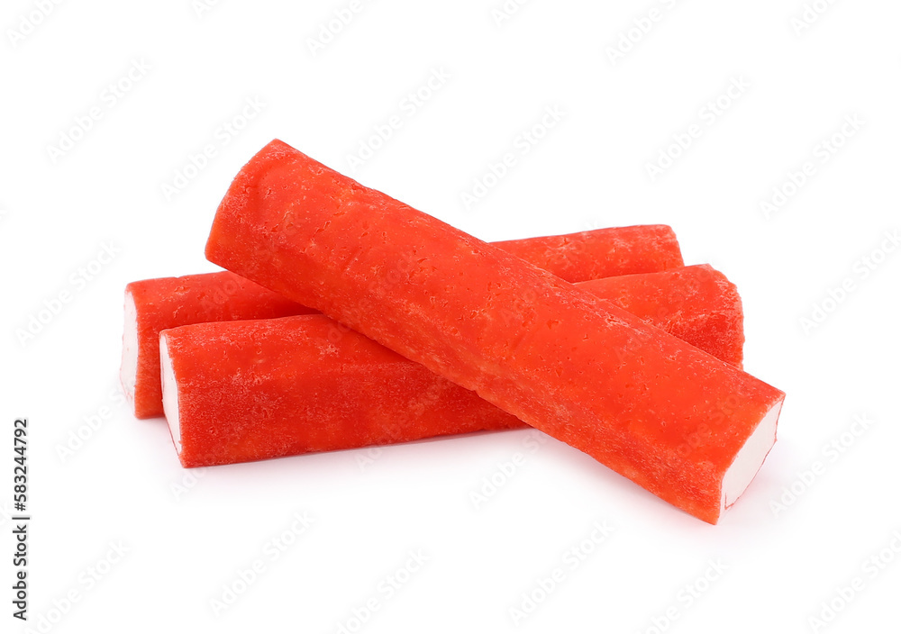 Surimi sticks on white background, close up Surimi sticks on white background, close up