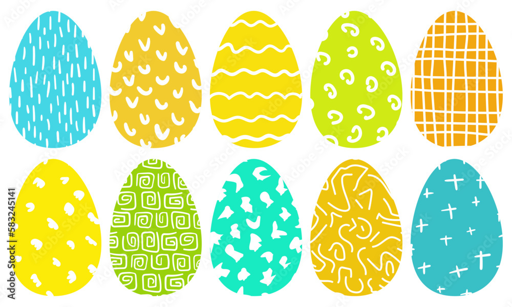 Set of color Easter eggs. Stencil of eggs.