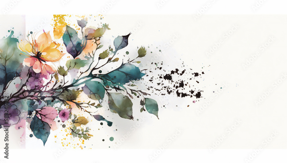 Colorful Flowers, isolated on white background - watercolor style illustration background by Generative Ai