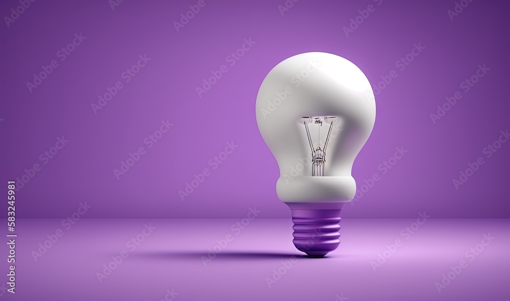 a white light bulb on a purple background with a shadow on the floor and a light bulb in the middle of the image, with a purple background. generative ai a white light bulb on a purple background with a shadow on the floor and a light bulb in the middle of the image, with a purple background. generative ai
