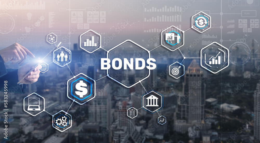 Businessman clicks a bonds virtual screen. Bond Finance Banking Technology concept. Trade Market Network Businessman clicks a bonds virtual screen. Bond Finance Banking Technology concept. Trade Market Network