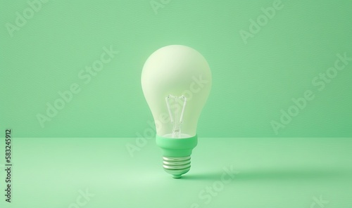  a green light bulb on a green surface with a shadow on the wall in the middle of the image is a single light bulb with a single bulb. generative ai