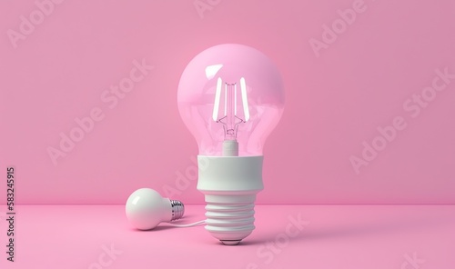  a pink light bulb with a white light bulb plugged into it on a pink surface with a light bulb plugged into the light bulb.  generative ai