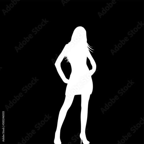 Silhouette: Junge sportliche Frau mit kurzem Kleid und Heels