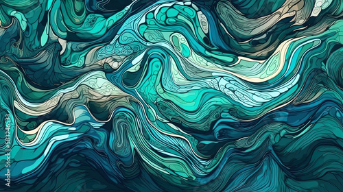 Abstract blue water with waves and swirls, pattern, background, swirl, texture. Generative Ai