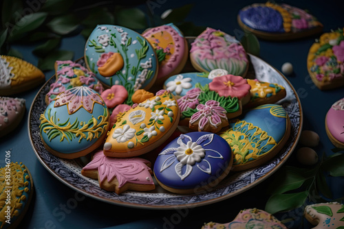 Easter cookies in a bowl, decorated, holiday food, colorful, sweet, candy, holiday theme