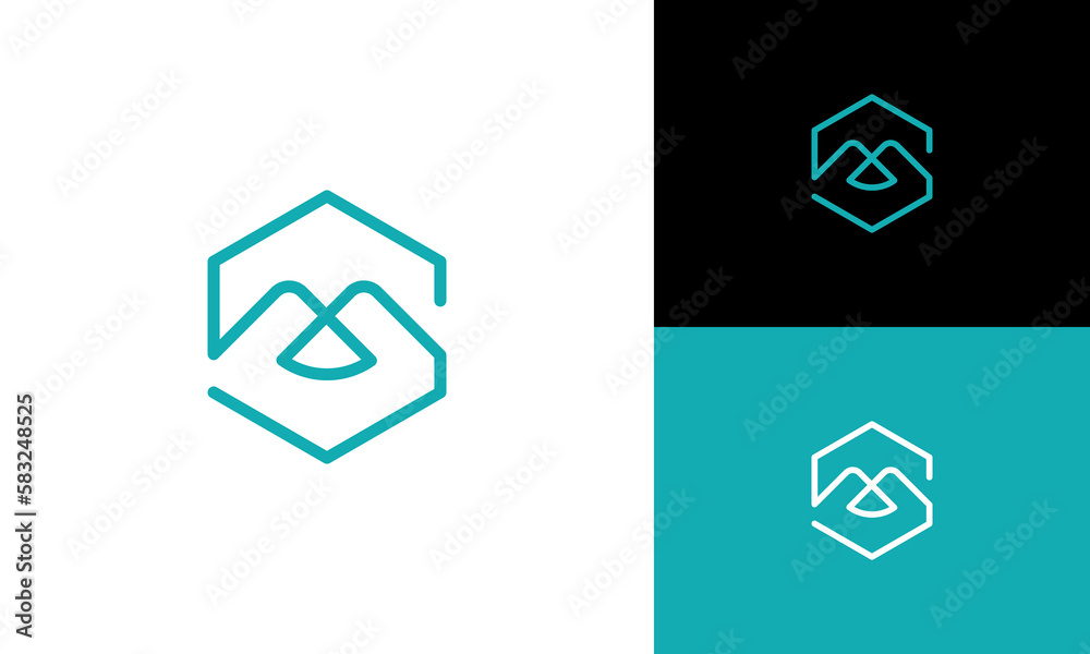 letter SM logo with hexagon concept
letter SM logo with hexagon concept