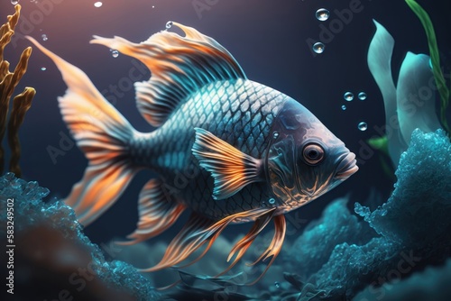 Realistic decorative fish in action. AI generated