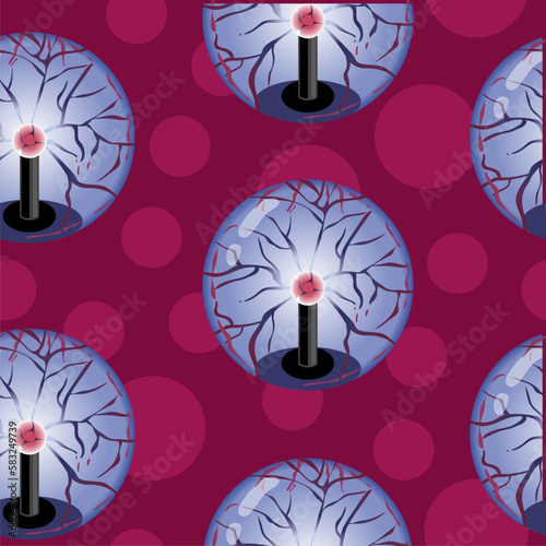 Psychic day greeting card, vector illustration with magic sphere, crystal ball seamless pattern background. August 7.