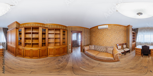 Full seamless panorama 360  a seamless panorama of the room and apartment . Interior design. Reception in a modern panoramic house. Generative Ai