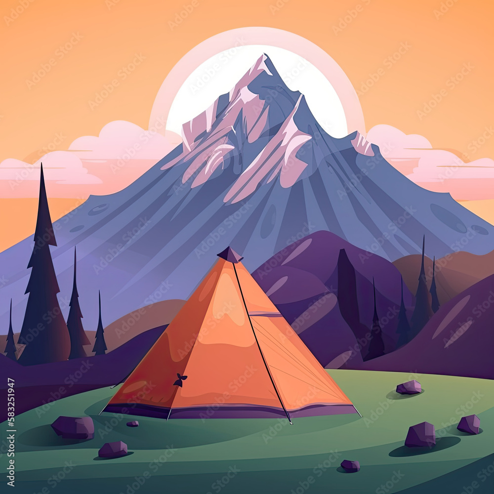 Vibrant woodland meadow with an empty campsite in cartoon style Created Using Generative Ai Vibrant woodland meadow with an empty campsite in cartoon style Created Using Generative Ai