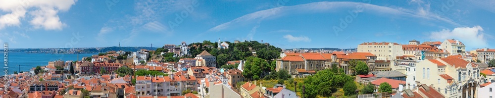 Lisbon city summer top panorama, Portugal. People are unrecognizable.