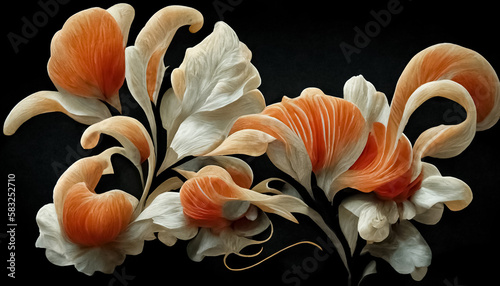 Abstract elegant floral background. Decorative ivory corals carved flowers. Generative AI