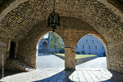 Entrance into the Casamari Abbey, a monumental medieval monastery located near Rome, Italy.