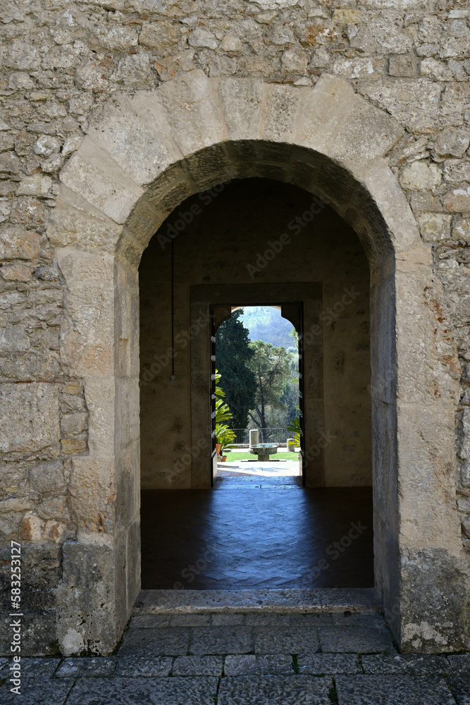 Entrance into the Casamari Abbey, a monumental medieval monastery located near Rome, Italy.