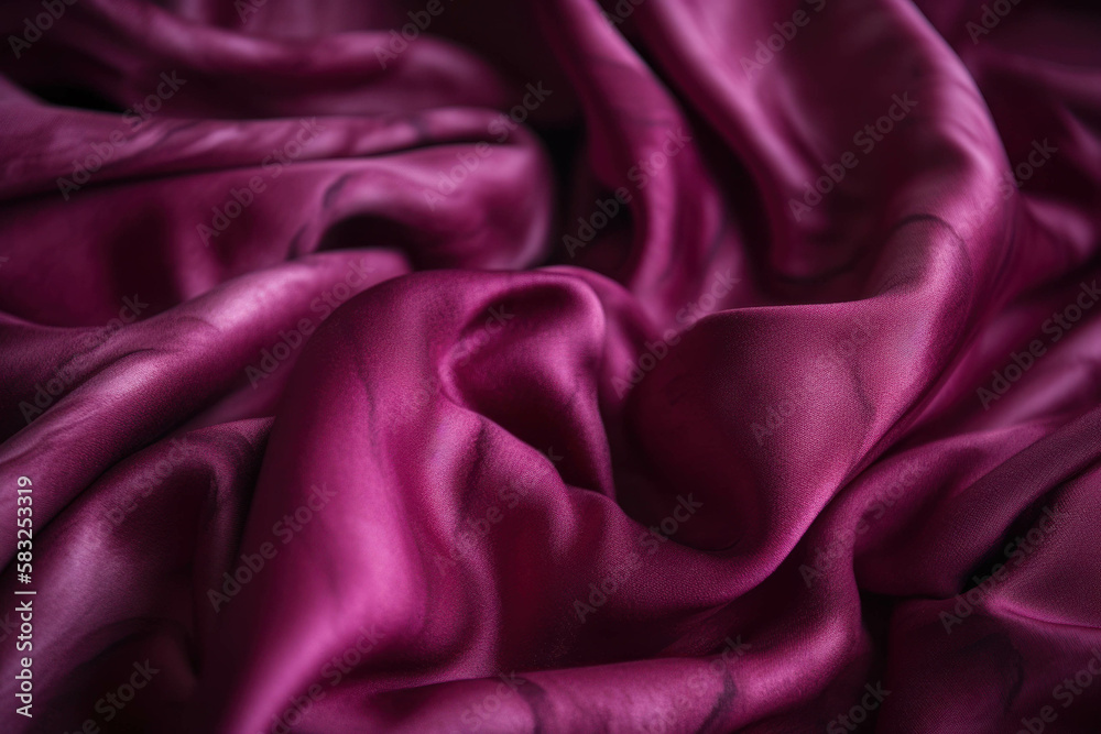 Fototapeta premium A closeup photo of a piece of magenta flannel fabric its surface rippling softly. Trendy color of 2023 Viva Magenta.. AI generation.